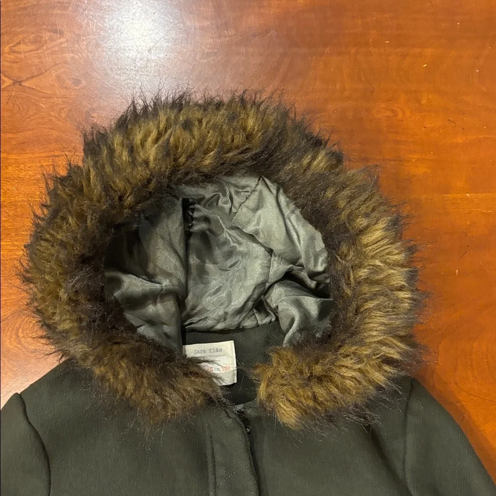 Zara Kids Wool Blend Faux Fur‎ Hooded Coat
